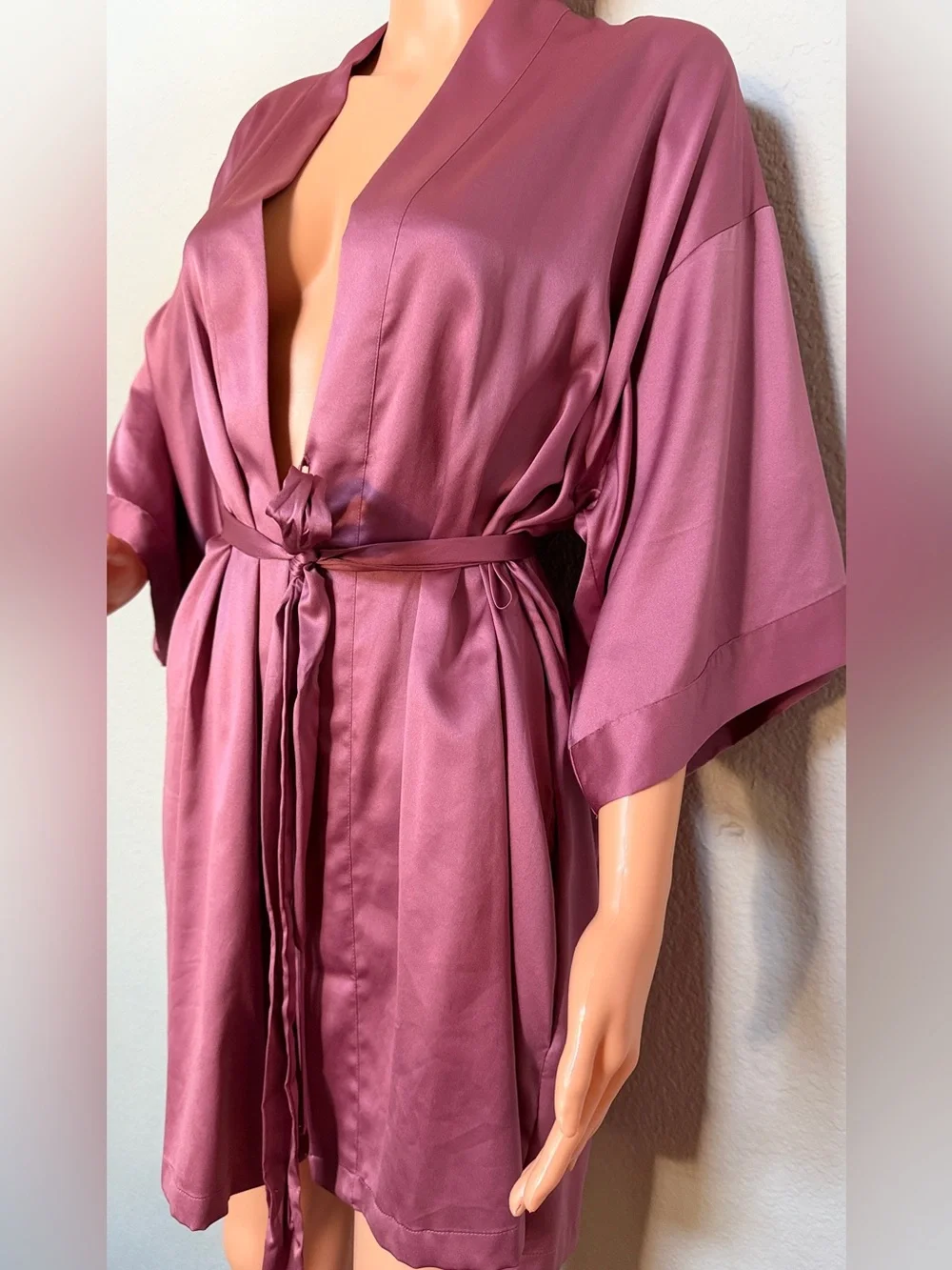 Victoria’s Secret Satin Kimono Robe XS/S Dusty Mauve Tie Waist